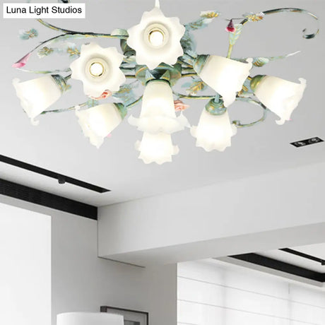 Blue Metal Floral Ceiling Fixture: Pastoral Semi Flush Mount Light With 4/5/9 Lights For Living Room