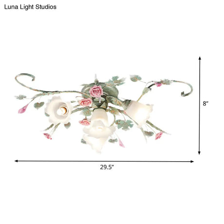 Blue Metal Floral Ceiling Fixture: Pastoral Semi Flush Mount Light With 4/5/9 Lights For Living Room