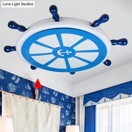 Blue Metal Flush Mount Led Ceiling Light For Boys Bedroom - Rudder Design Ideal Kids