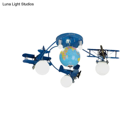 Blue Metal Globe Flush Mount Light For Modern Nursing Room Ceiling Fixture