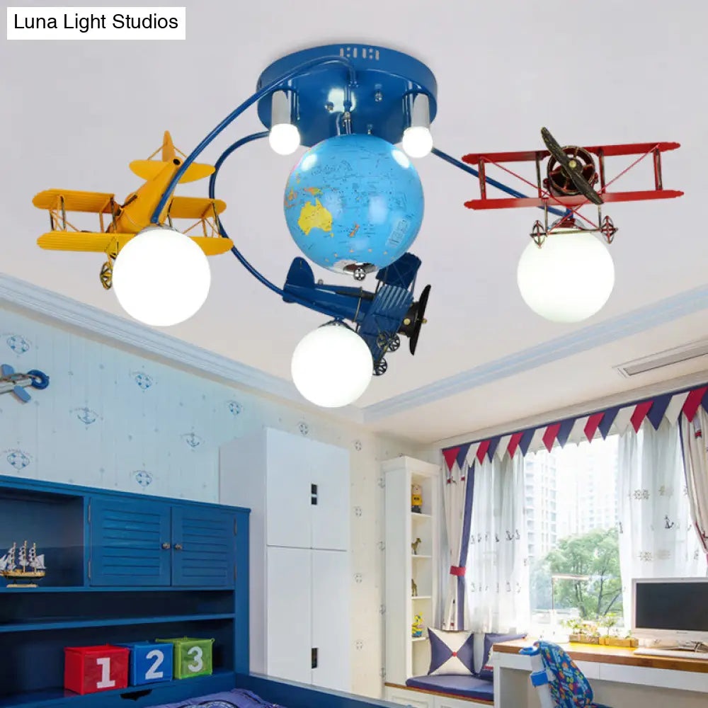 Blue Metal Globe Flush Mount Light For Modern Nursing Room Ceiling Fixture / C
