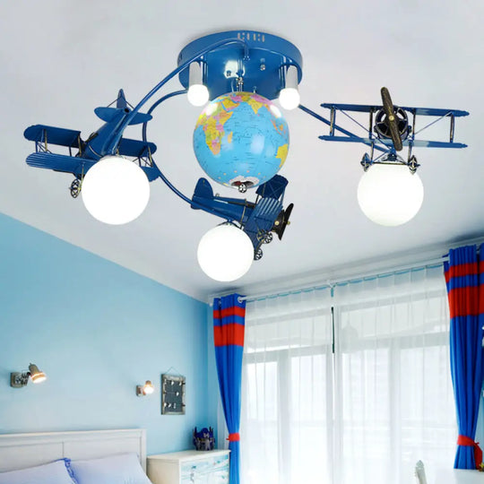 Blue Metal Globe Flush Mount Light For Modern Nursing Room Ceiling Fixture / D