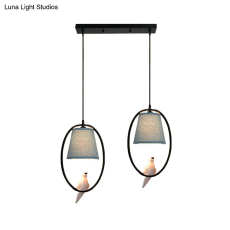 Blue Metal Oval Pendant Light With Pigeon Rustic Style - Ideal For Balcony