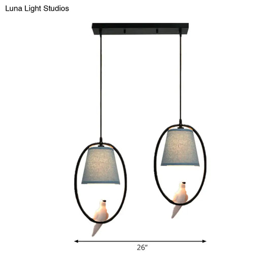 Blue Metal Oval Pendant Light With Pigeon Rustic Style - Ideal For Balcony