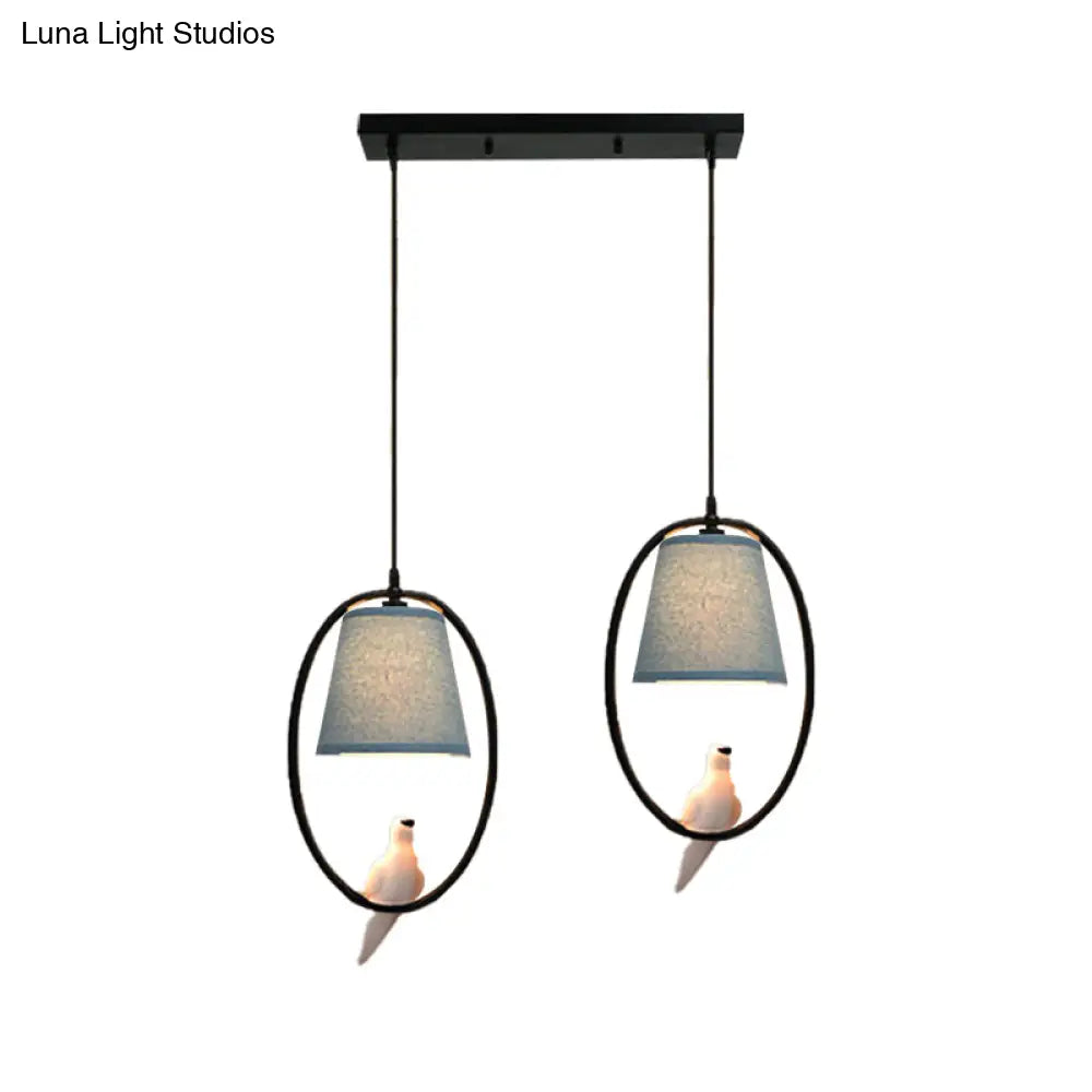 Blue Metal Oval Pendant Light With Pigeon Rustic Style - Ideal For Balcony