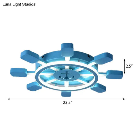 Blue Nautical Rudder Led Ceiling Light With Anchor Metal Lamp - Perfect For Kid’s Bedrooms