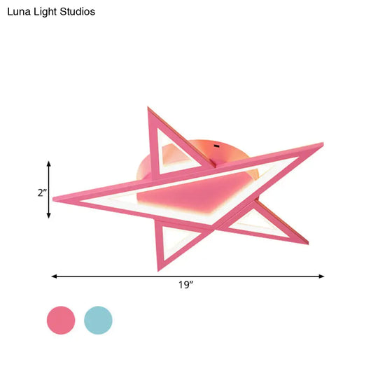 Blue/Pink Led Acrylic Star Flush Mount For Modern Bedroom Ceiling Lighting