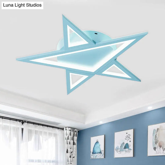Blue/Pink Led Acrylic Star Flush Mount For Modern Bedroom Ceiling Lighting Blue