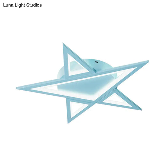 Blue/Pink Led Acrylic Star Flush Mount For Modern Bedroom Ceiling Lighting