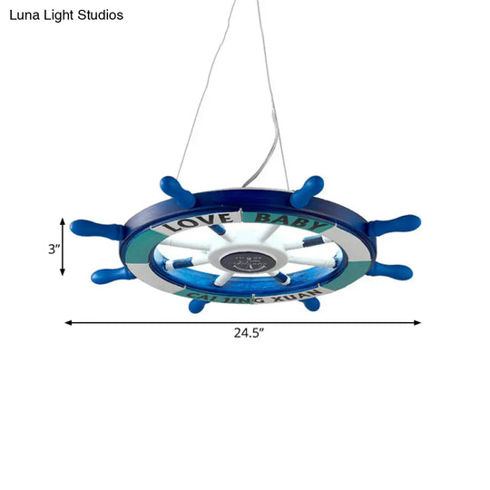 Blue Rudder Chandelier Led Wooden Pendant Lamp - Modernist Style For Kindergarten Lighting