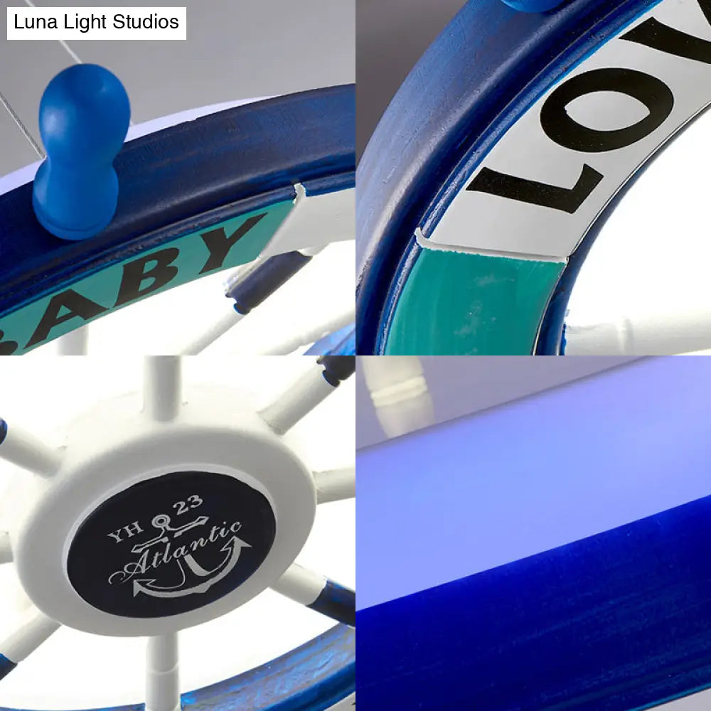 Blue Rudder Chandelier Led Wooden Pendant Lamp - Modernist Style For Kindergarten Lighting