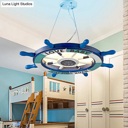 Blue Rudder Chandelier Led Wooden Pendant Lamp - Modernist Style For Kindergarten Lighting