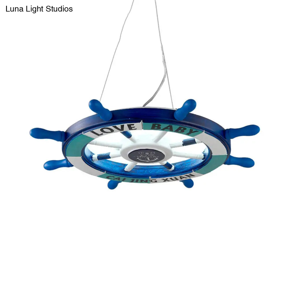 Blue Rudder Chandelier Led Wooden Pendant Lamp - Modernist Style For Kindergarten Lighting