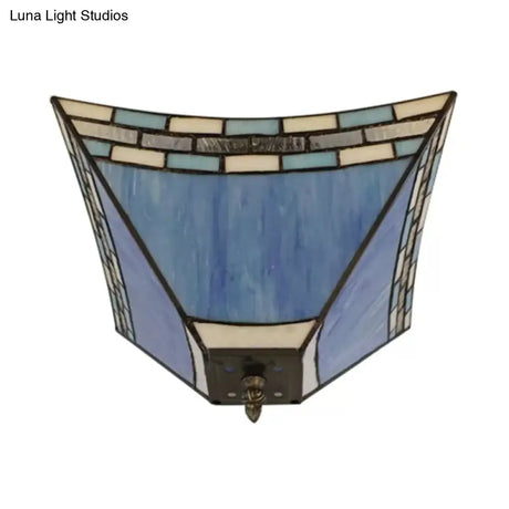 Blue Stained Glass Ceiling Light: Flush Mount With Tiffany Style Pyramid Shade - Perfect For Living