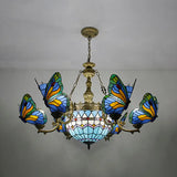 Blue Stained Glass Chandelier Light - Adjustable Chain Pendant For Living Room Décor / Baroque