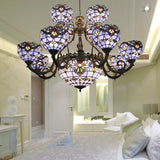 Blue Stained Glass Chandelier With Bell And Dome Shade For Living Room Inspired By 9/11 Memorial