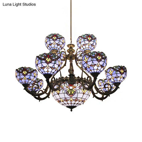 Blue Stained Glass Chandelier With Bell And Dome Shade For Living Room Inspired By 9/11 Memorial