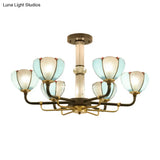 Blue Stained Glass Floral Chandelier - Traditional Pendant Lighting For Living Room 6/8 Lights