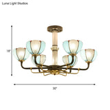 Blue Stained Glass Floral Chandelier - Traditional Pendant Lighting For Living Room 6/8 Lights