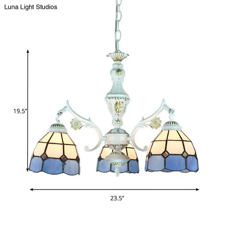 Blue Stained Glass Pendant Chandelier With Traditional Pattern For Indoor Dining