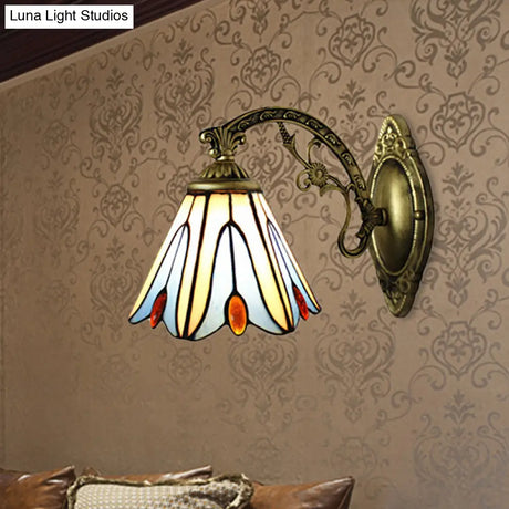 Blue Stained Glass Vintage Bell Shade Wall Sconce - Bedroom Lighting