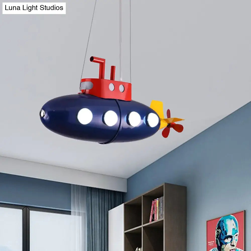 Blue Submarine Chandelier: Metal Hanging Light For Kids Game Room Or Kindergarten