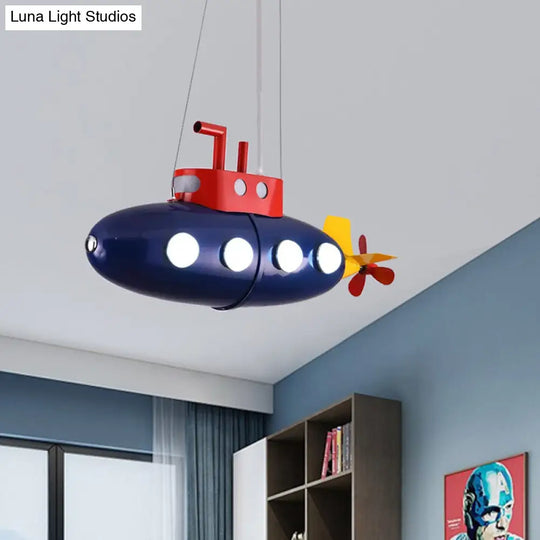 Blue Submarine Chandelier: Metal Hanging Light For Kids Game Room Or Kindergarten