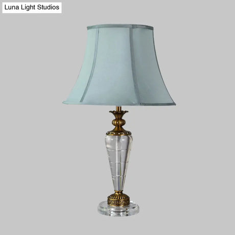 Blue Tapered Nightstand Lamp With Crystal Base - Elegant Single Bulb Table Light For Bedroom