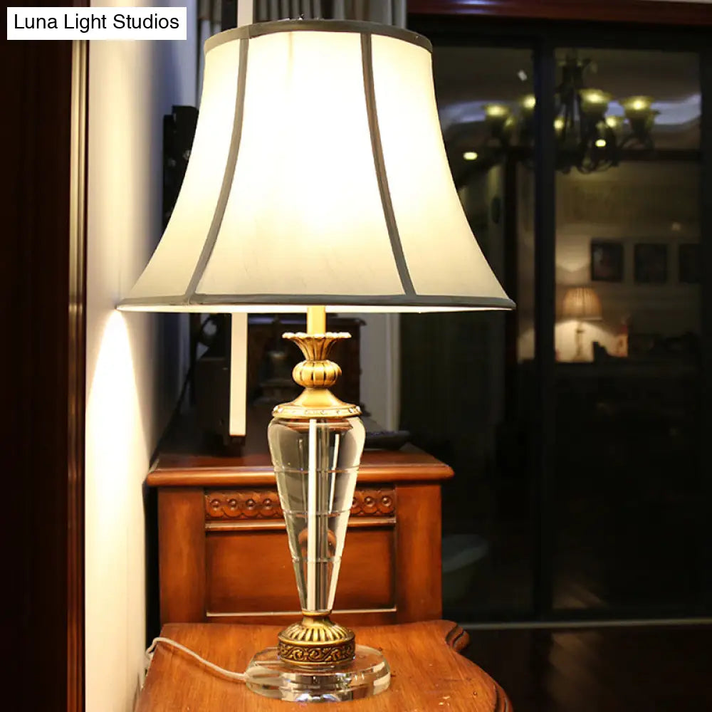 Blue Tapered Nightstand Lamp With Crystal Base - Elegant Single Bulb Table Light For Bedroom