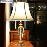 Blue Tapered Nightstand Lamp With Crystal Base - Elegant Single Bulb Table Light For Bedroom
