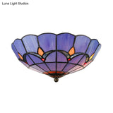 Blue Tiffany Dome Flush Mount Ceiling Lights With Jewel Decoration In Various Sizes For Bedroom