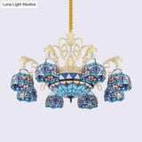 Blue Victorian Chandelier With Cut Glass Shade - 6/9/11 Lights Modern Suspension Pendant For Living