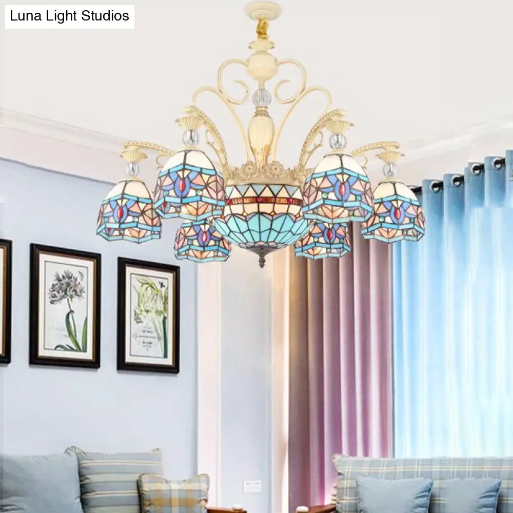 Blue Victorian Chandelier With Cut Glass Shade - 6/9/11 Lights Modern Suspension Pendant For Living