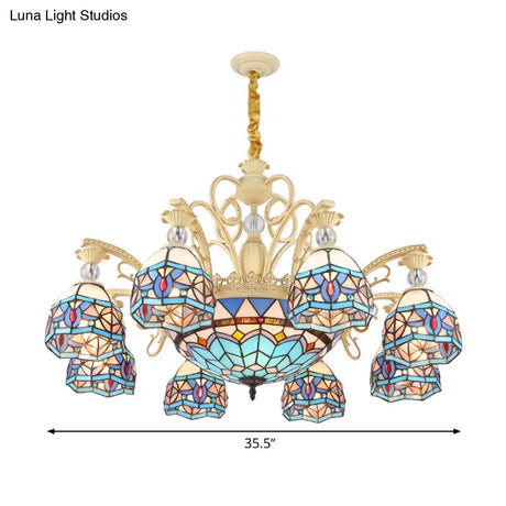 Blue Victorian Chandelier With Cut Glass Shade - 6/9/11 Lights Modern Suspension Pendant For Living