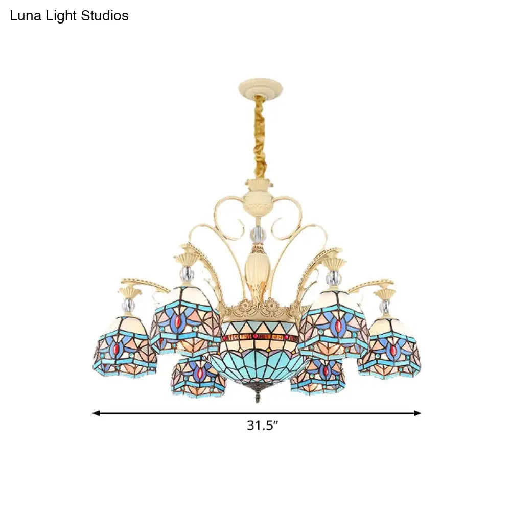 Blue Victorian Chandelier With Cut Glass Shade - 6/9/11 Lights Modern Suspension Pendant For Living