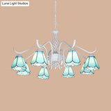 Blue/White Tiffany Indoor Pendant Light: Multi Light Cone Chandelier With Metal Chain - Ideal For