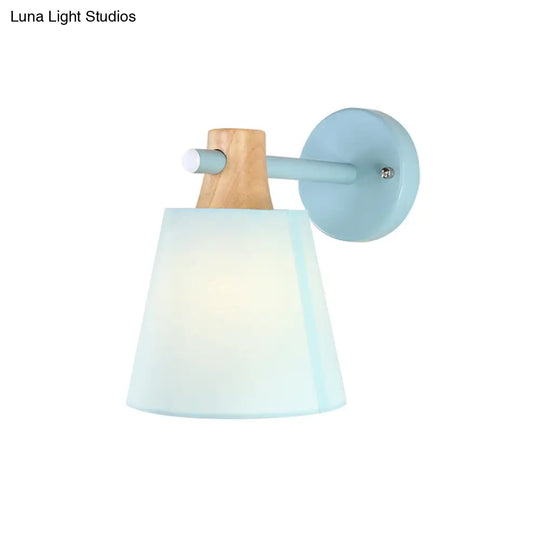 Blue/White/Yellow Macaron Fabric Conical Wall Light Fixture: Unique Sconce Design With Straight Arm