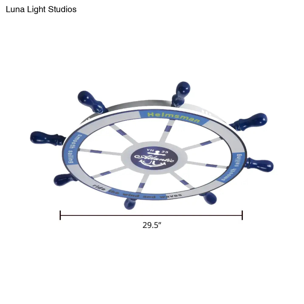 Blue Wood Kids Style Led Flush Mount Ceiling Light For Bedrooms With Rudder Design / 29.5’ White