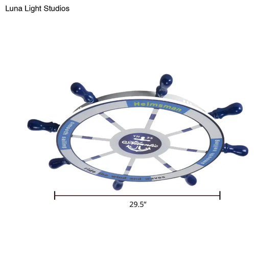 Blue Wood Kids Style Led Flush Mount Ceiling Light For Bedrooms With Rudder Design / 29.5’ White
