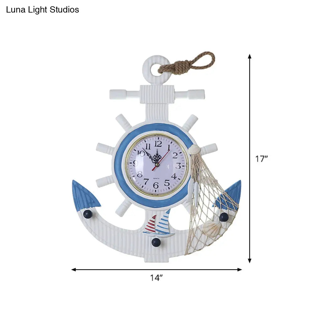 Blue Wood Led Kids Anchor Wall Sconce Light For Bedroom Warm/White Lighting