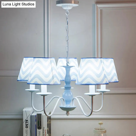 Blue Zig Zag Pendant Light With Fabric Shade - Modern Chandelier For Child Bedroom