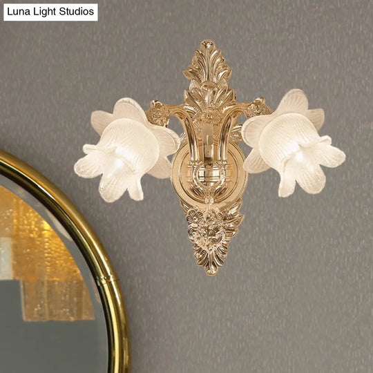 Bluebells Frosted Glass Wall Sconce In Gold For Traditional Family Room