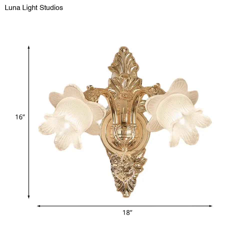 Bluebells Frosted Glass Wall Sconce In Gold For Traditional Family Room