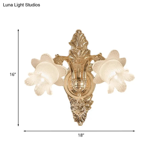 Bluebells Frosted Glass Wall Sconce In Gold For Traditional Family Room