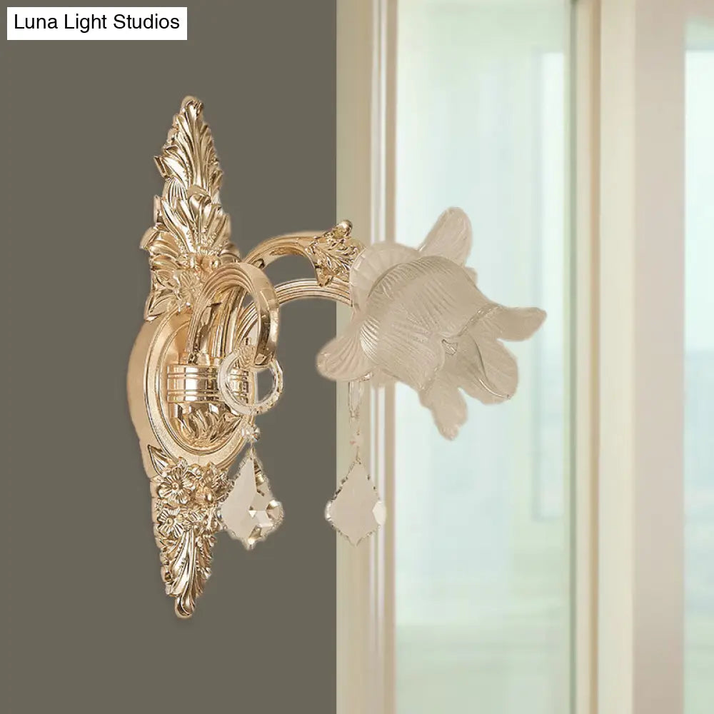 Bluebells Frosted Glass Wall Sconce In Gold For Traditional Family Room