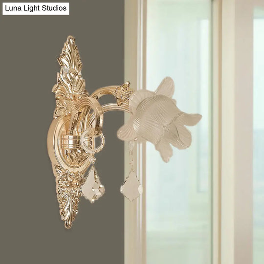 Bluebells Frosted Glass Wall Sconce In Gold For Traditional Family Room