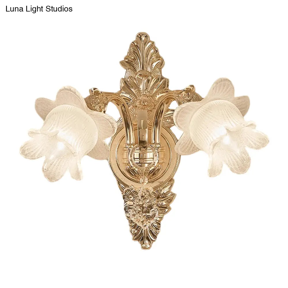 Bluebells Frosted Glass Wall Sconce In Gold For Traditional Family Room