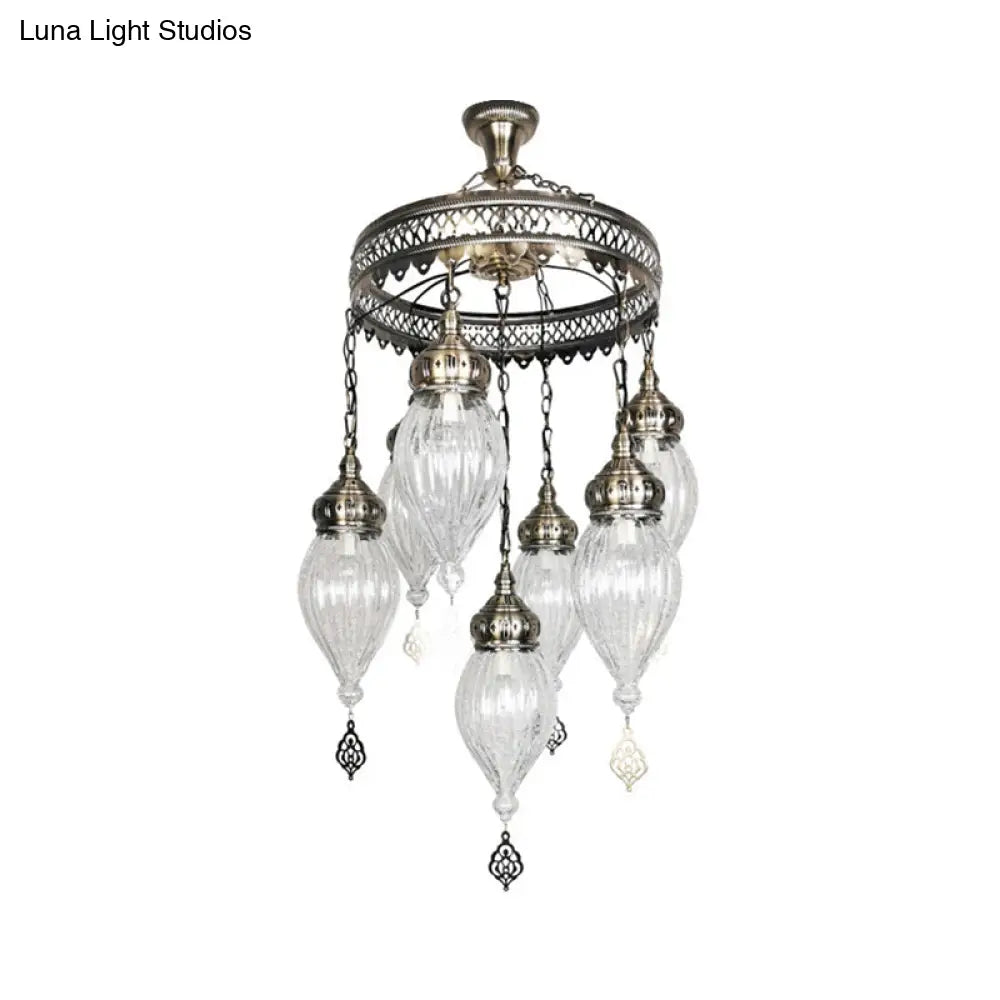 Bohemia 7-Light Crackle Glass Chandelier: Clear Ceiling Pendant For Living Room With Circular Design