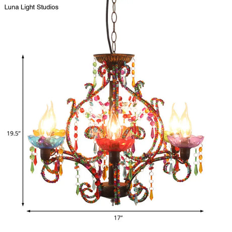 Bohemia Crystal Beaded Pendant Chandelier Light - 6-Light Copper Hanging Lamp