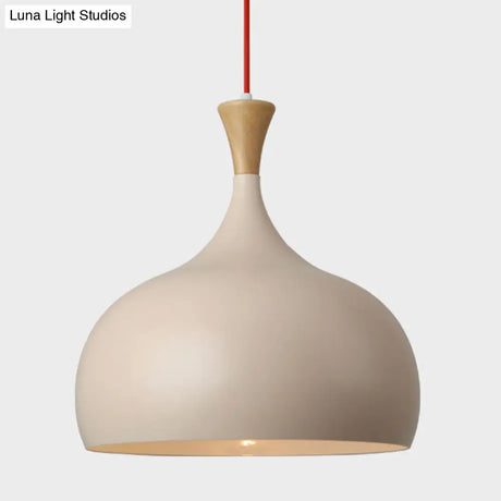 Bowl Ceiling Lamp - Modern Metal Hanging Light Fixture With Wood Cap’